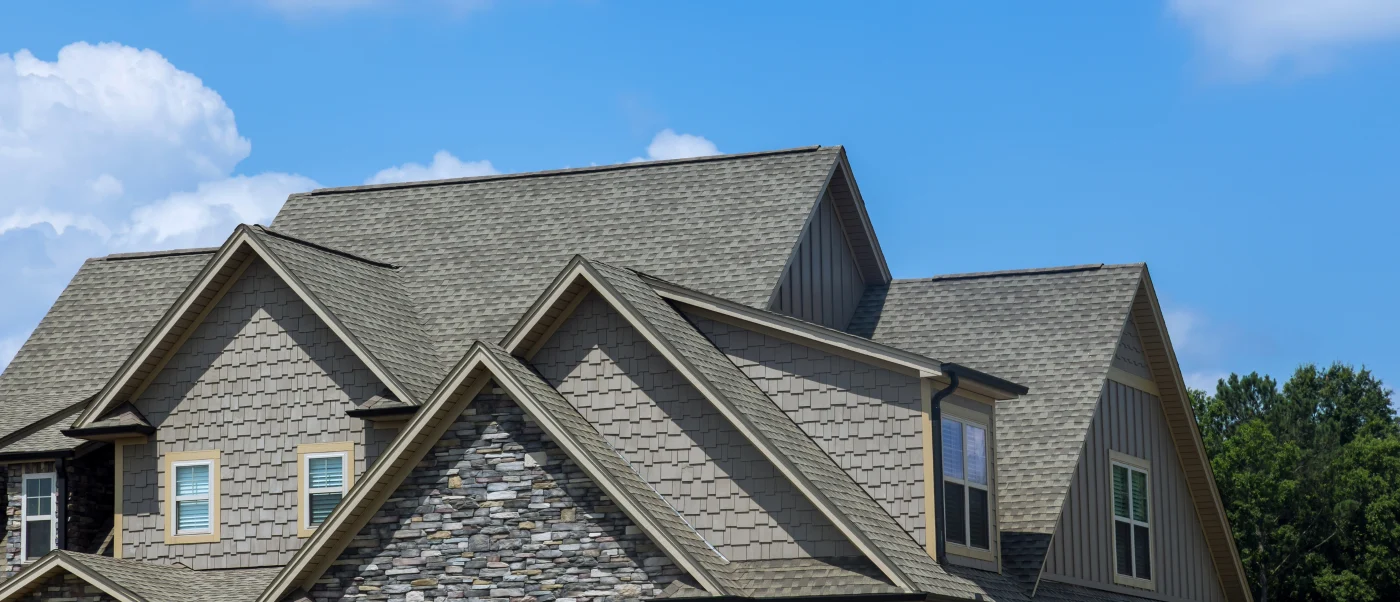 There is a gray roof on the house