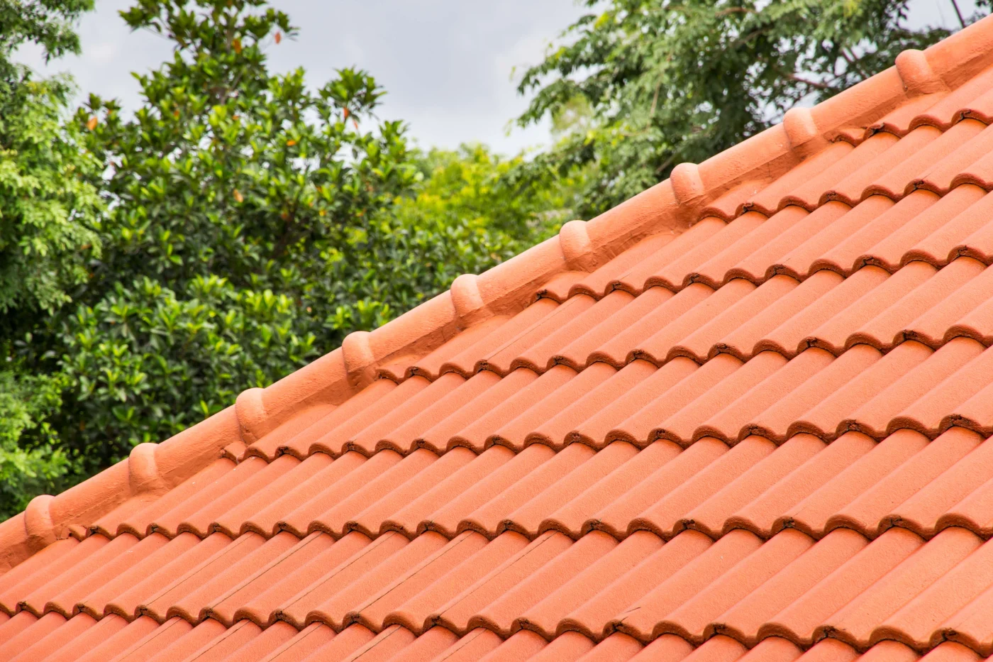 A close-up view of a lovely tile roof in tip-top condition.