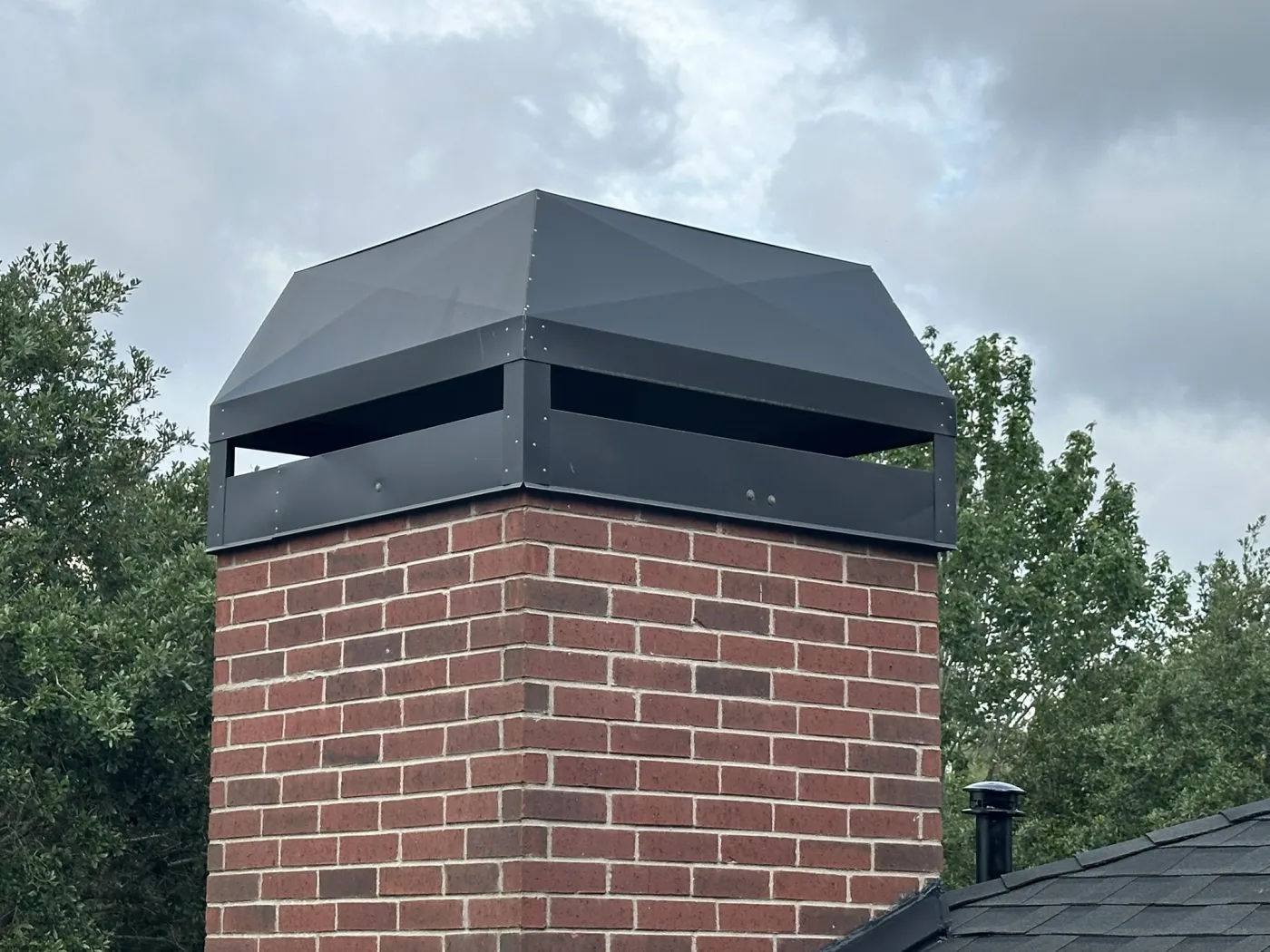 Custom sheet metal work chimney cap 24ga painted fabrication houston tx Custom sheet metal work chimney cap 24ga painted fabrication houston tx