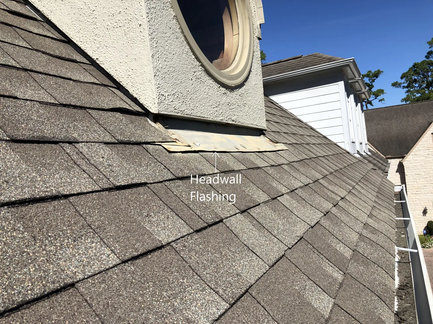 Brinkmann roofing head wall flashing will not be replaced behind stucco painted sealed bay area roofers complaints friendswood tx