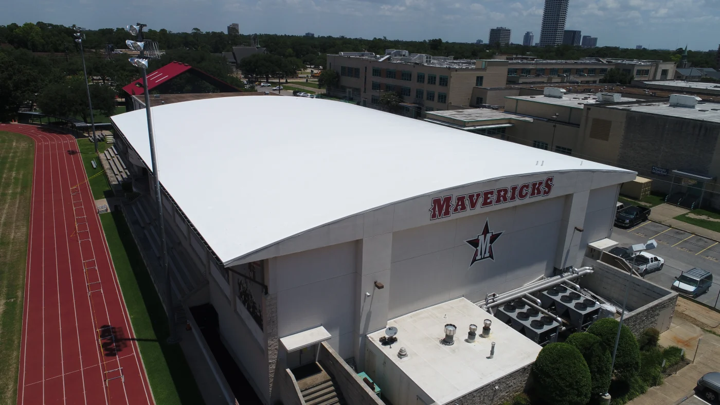 A high school gym’s roof.