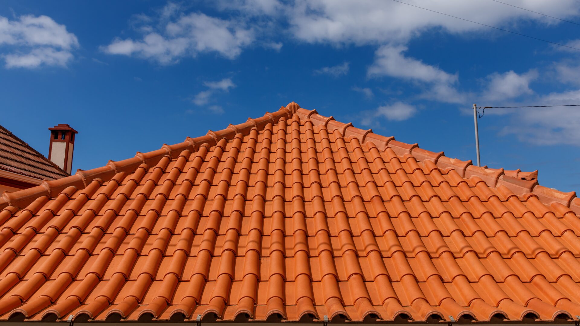Closeup of a red tile roof